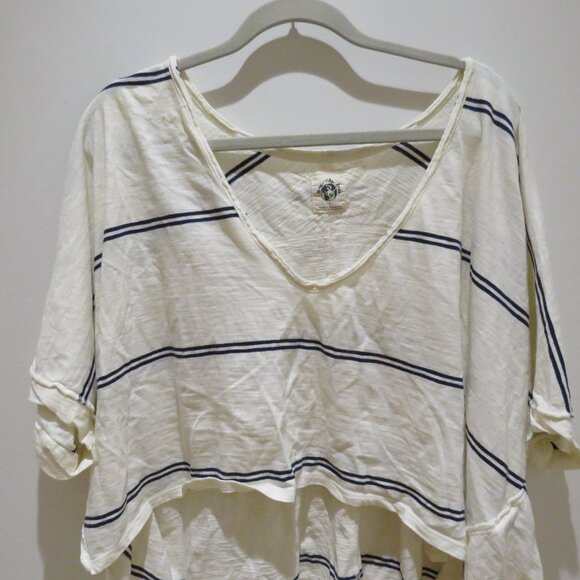 FREE PEOPLE WE THE FREE Jaydon V-Neck Boxy Oversized T Shirt White Black Stripe - Picture 3 of 13